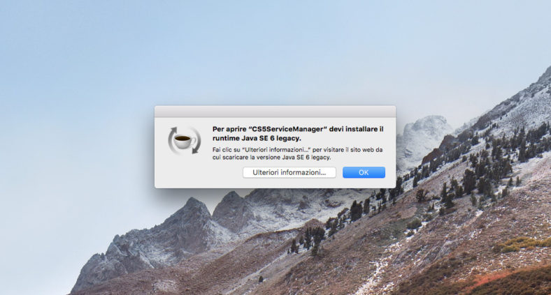 macOS High Sierra: installare runtime Java SE 6 legacy